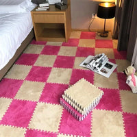 7DAY'S 40pcs 30x30cm DIY Nordic Floor Mat Splicing Carpet Plush Velvet Bedroom Rooms Pink Mat Puzzle Plush Mats Interlocking Carpet Tiles for Commercial and Home