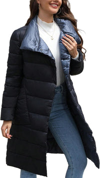 Bellivera Women's Puffer Jacket Lightweight Quilted Hooded Long Down Alternative Coat with Belt