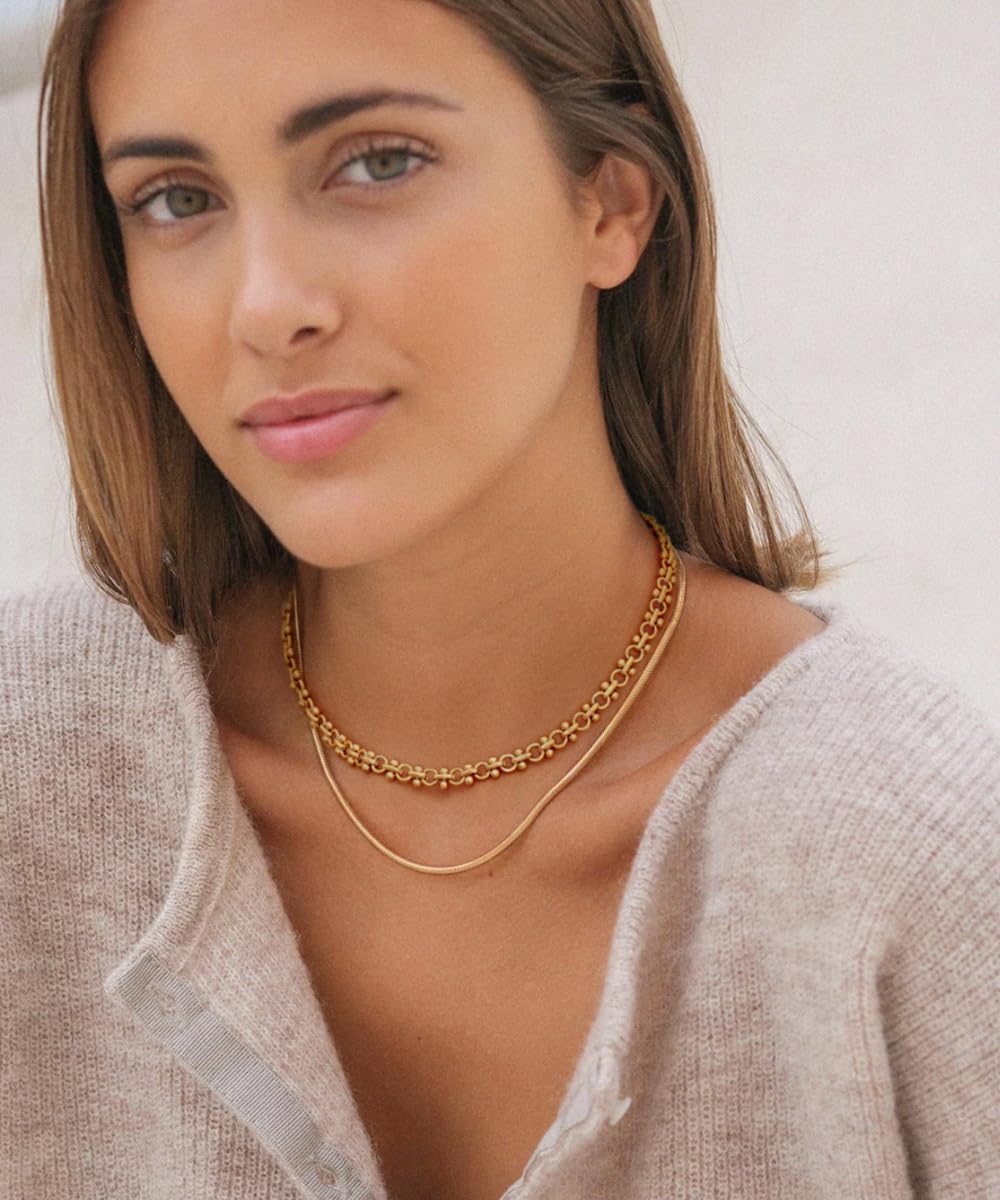 Aobei Pearl 18K Gold Plated Paperclip Chain Choker Satellite Chain Freshwater Cultured Biwa Pearl Pendant Necklace Dainty Turquoise Jewelry for Women