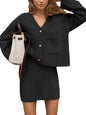 EXLURA Womens 2 Piece Skirt Sweater Sets V Neck Button Up Cardigan Mini Skirts Fall Winter Knit Trendy Outfits Pockets 2025