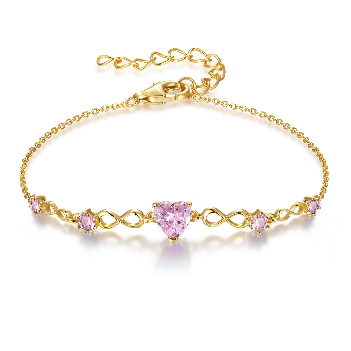 G&GEMSJEW Infinity Heart Birthstone Bracelets for Women, 925 Sterling Silver Women Charm Link Bracelet Adjustable, Birthday Anniversary Christmas Jewelry Gifts for Women Wife Mom Girlfriend Her