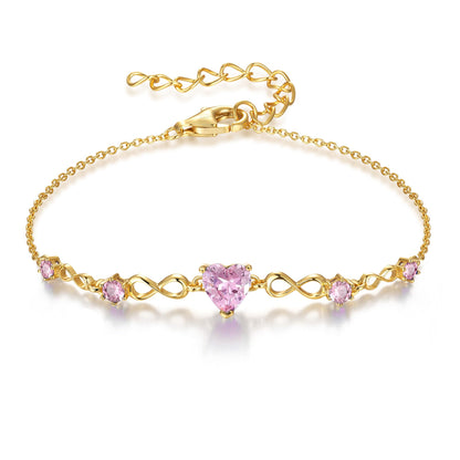 G&GEMSJEW Infinity Heart Birthstone Bracelets for Women, 925 Sterling Silver Women Charm Link Bracelet Adjustable, Birthday Anniversary Christmas Jewelry Gifts for Women Wife Mom Girlfriend Her