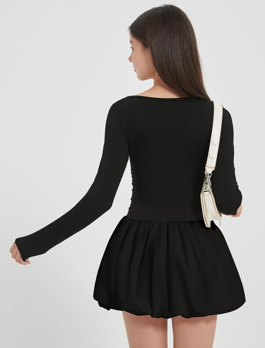 EXARUS Girls Dress Off The Shoulder Bodycon/Bubble Long Sleeve Teen Ruched Homecoming Dance Party Prom Tween Dresses