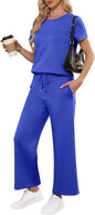 ANRABESS Women 2 Piece Lounge Sets Summer Travel Sweat Outfits Short Sleeve Wide Leg Casual Matching Tracksuits Clothes