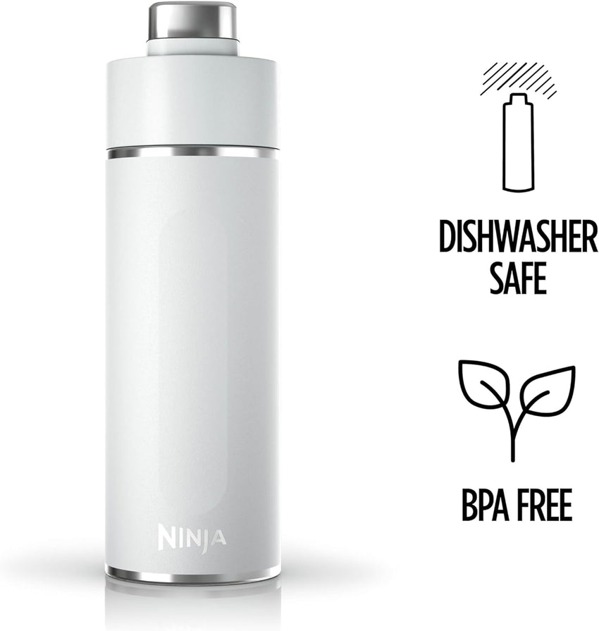 Ninja Thirsti 18oz Travel Water Bottle, For Carbonated Sparkling Drinks, Colder and Fizzier Longer, Leak Proof, 24 Hrs Cold, Dishwasher Safe, Stainless Steel Insulated Tumbler, Cloud White, DW1801WH