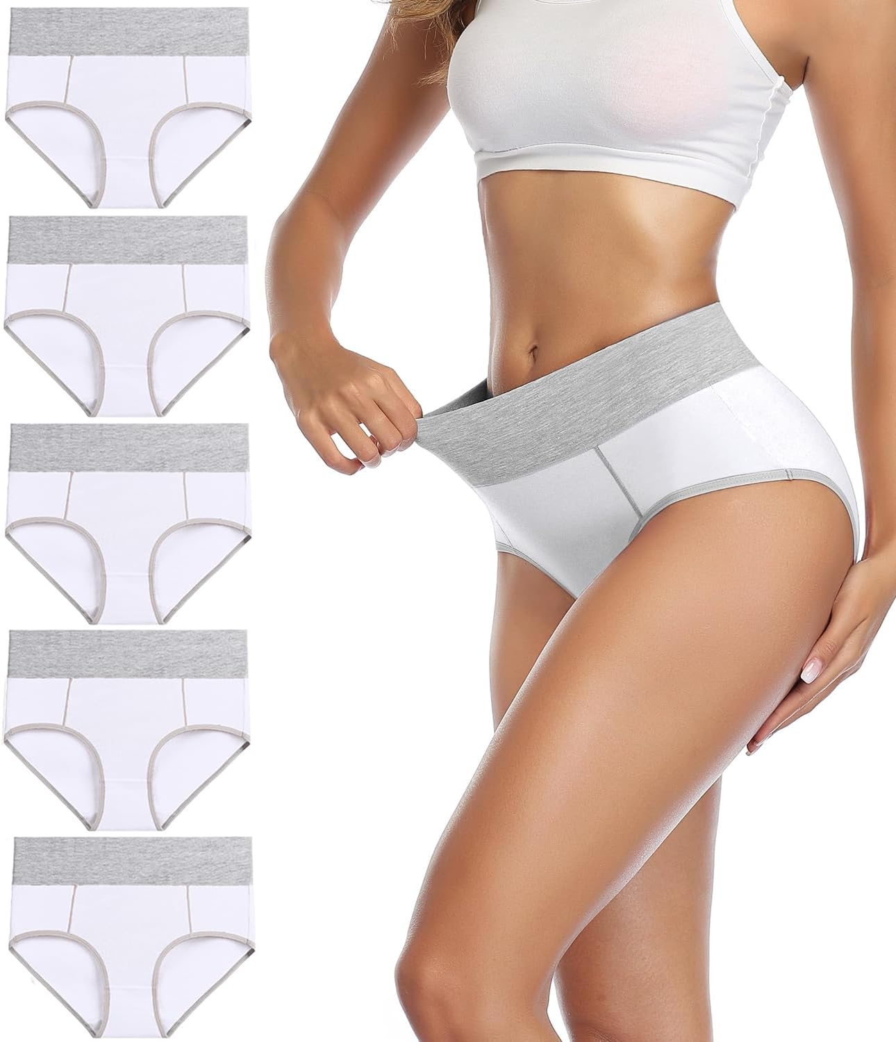 wirarpa Women's Cotton Underwear High Waist Stretch Briefs Soft Underpants Ladies Full Coverage Panties 5 Pack