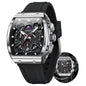 OLEVS Watches Men Chronograph Waterproof Rectangle Face Moon Phase Watches for Men Luminous Quartz Calendar Mens Wrist Watch - Silicon Strap