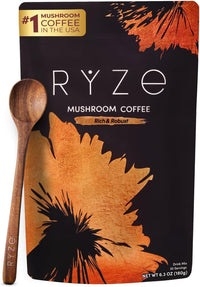 RYZE SUPERFOODS Mushroom Coffee USDA Organic with 6 Adaptogenic Mushrooms and MCT Oil, USA Grown Instant Coffee for Better Energy, Focus, Digestion, Immunity with Lions Mane & Turkey Tail, 30 servings