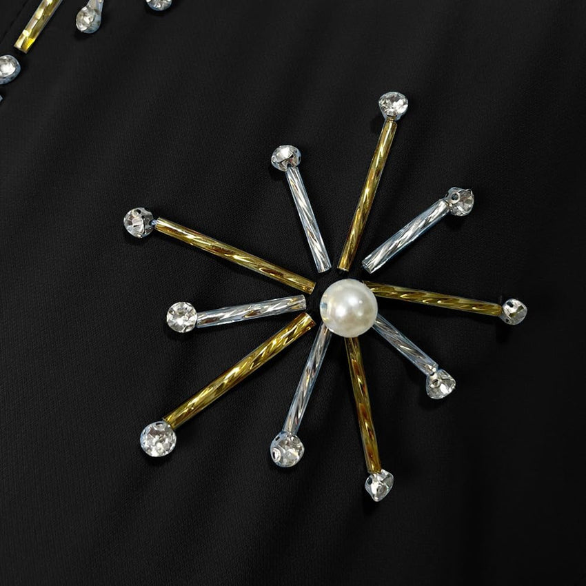 Muslim Abaya Long Sleeve Open Front Rhinestones Kaftan Cardigan Maxi Dress for Women with Belt