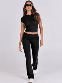 ANRABESS Lounge Sets for Women 2 Piece Foldover Yoga Flare Leggings Pants Crop Tops Casual Y2K Outfits Matching Tracksuit Set