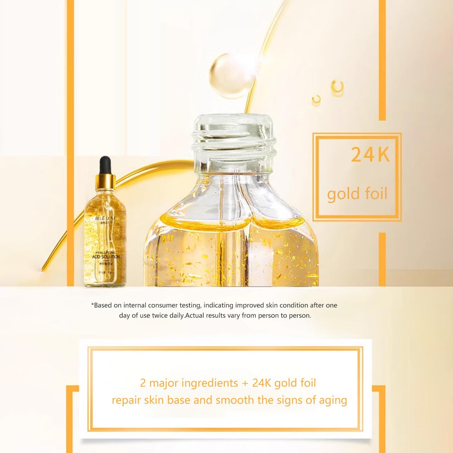 BLUE LOVE 24K Gold Foil Hyaluronic Acid Serum for Women & Man - Anti-Aging Essence for Deep Moisturization and Dark Spot Reduction - Radiant Skin Care Solution, 3.38 fl oz
