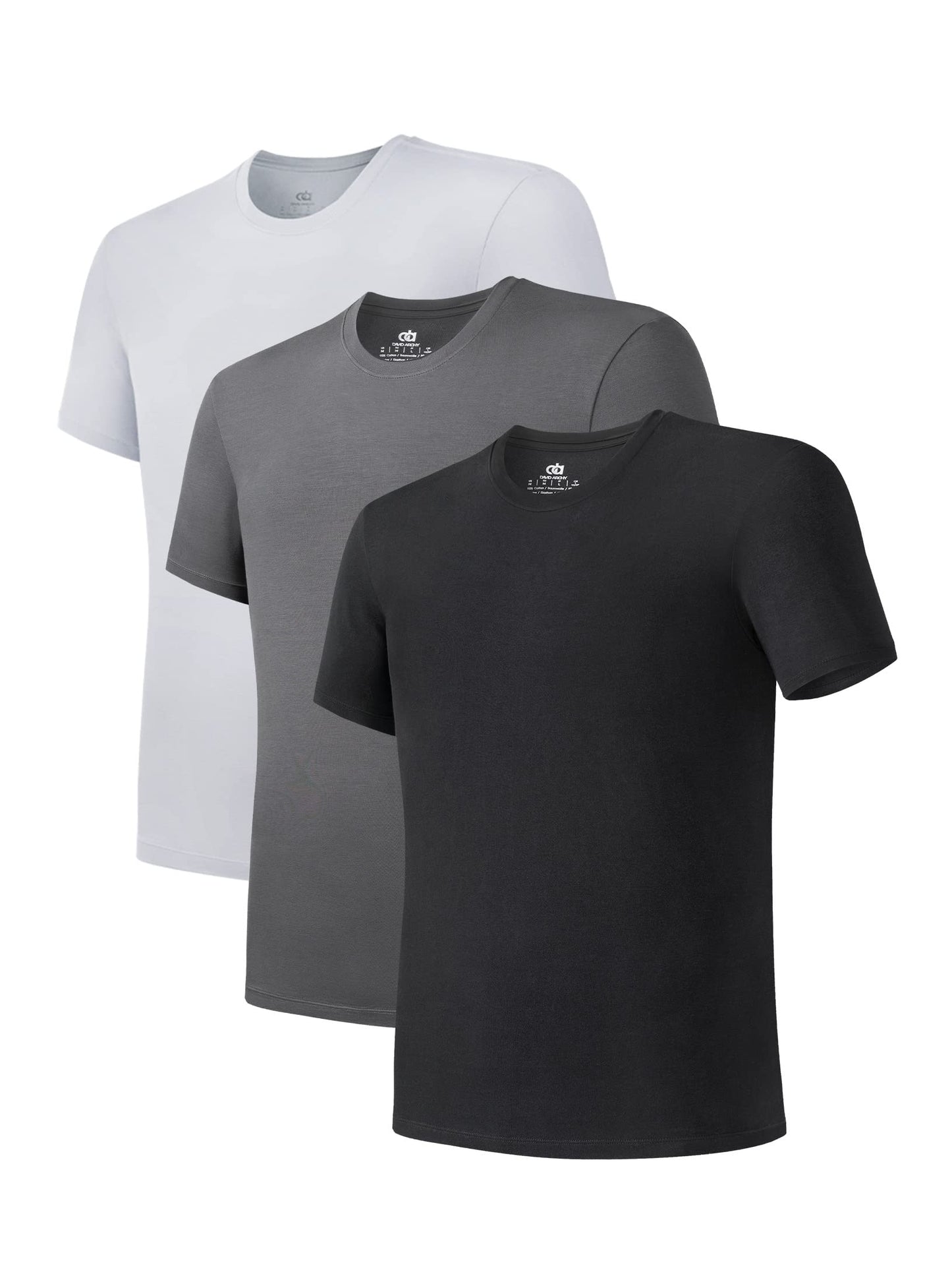 DAVID ARCHY Men's Undershirt Bamboo Rayon Moisture-Wicking Crewneck T-Shirts Stretch Tees for Men, 3 or 5 Pack