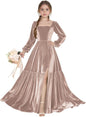 Long Sleeve Velvet Junior Bridesmaid Dresses Girls Holiday Dresses with Slit Christmas Maxi Dress Formal Party Gown