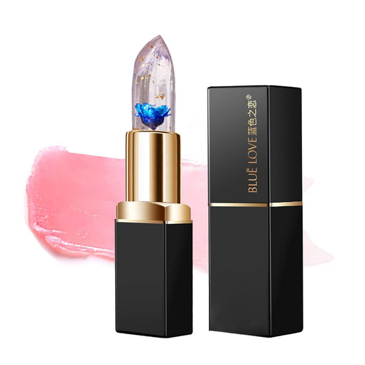 BLUE LOVE Color Changing Flower Lipstick - Hydrating Jelly Lip Balm with Flower Inside, Long-Lasting Moisturizer & Nourishing Lip Gloss for a Beautiful, Customizable Look (Blue)