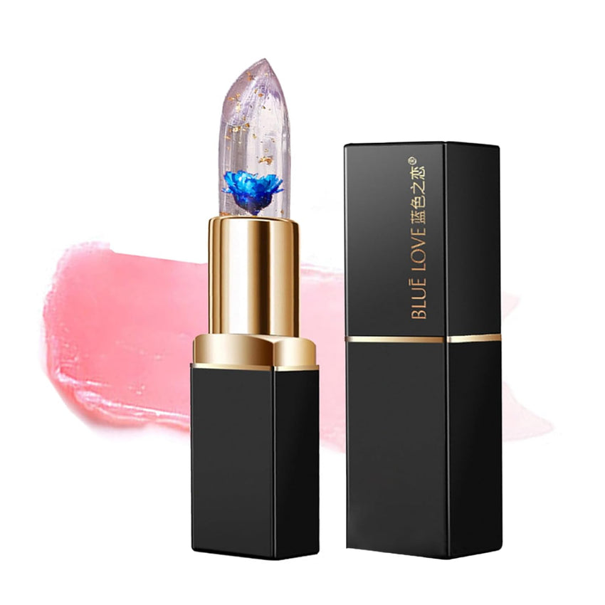 BLUE LOVE Color Changing Flower Lipstick - Hydrating Jelly Lip Balm with Flower Inside, Long-Lasting Moisturizer & Nourishing Lip Gloss for a Beautiful, Customizable Look (Blue)