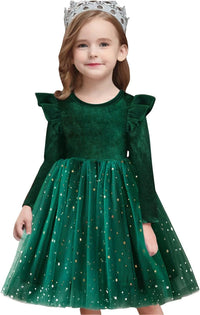 NNJXD Princess Girl Long Sleeve Autumn Winter Dress Tulle Party Dresses