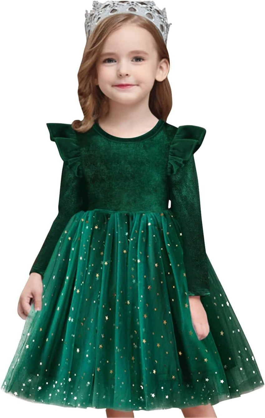 NNJXD Princess Girl Long Sleeve Autumn Winter Dress Tulle Party Dresses