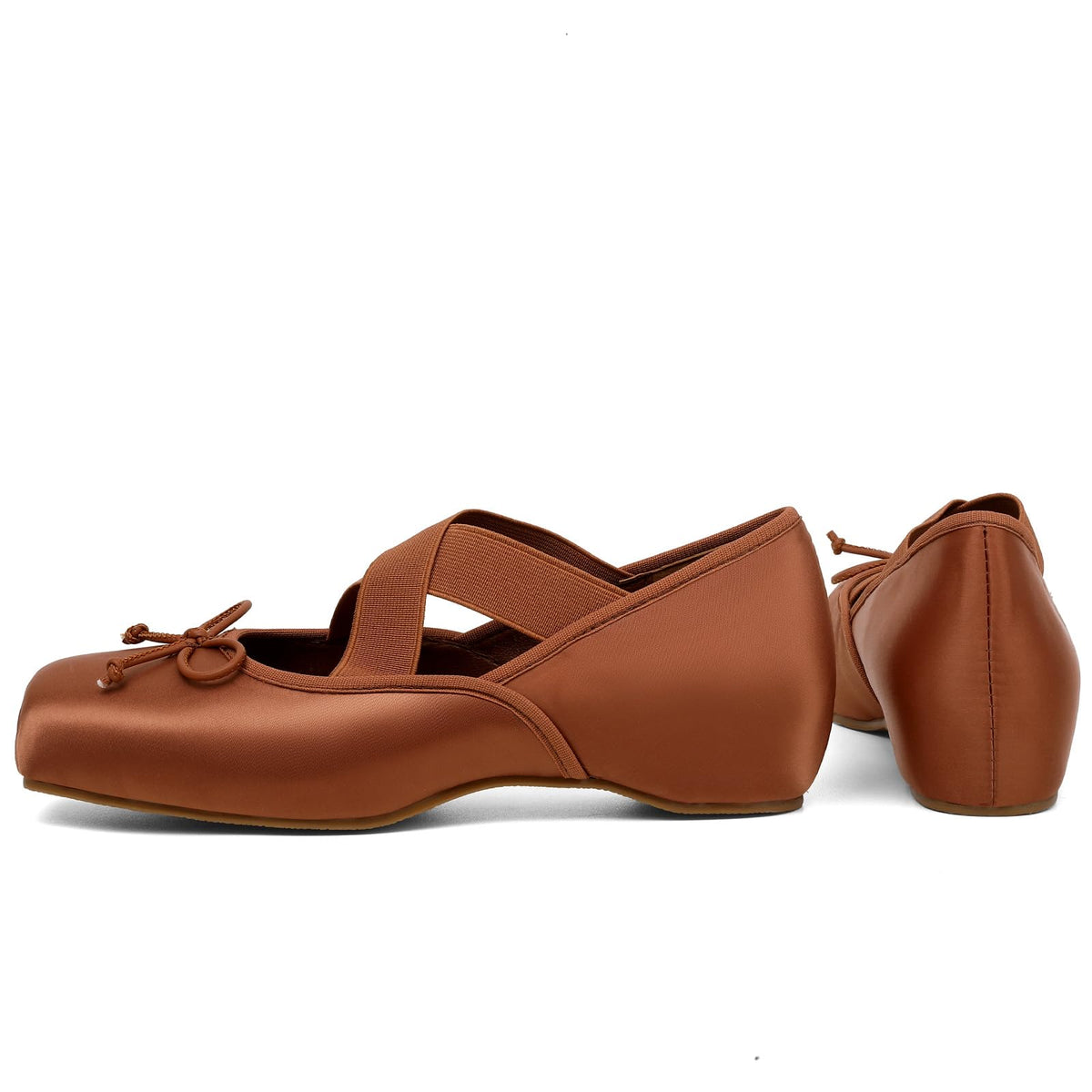 Women's Ballet Flats Square Toe Criss Cross Straps with Bow Low Wedge Shoes