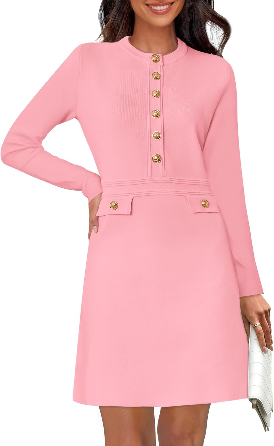 NENONA Women's 2025 Fall Sweater Dress Winter Long Sleeve Fashion Button Elegant Work Formal Cocktail Party Mini Dresses