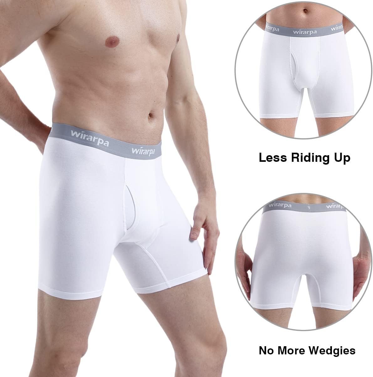 wirarpa Men's Boxer Briefs Cotton Stretch Underwear Open Fly Tagless Underpants Regular Leg 4 PackPack