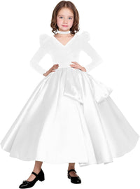Long Sleeve Velvet Flower Girl Dresses A Line Crystal Satin Formal Dresses for Christmas