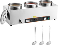 VEVOR Electric Soup Warmer, Dual 7.4QT Stainless Steel Round Pot 86~185°F Adjustable Temp, 1200W Commercial Bain Marie with Anti-Dry Burn and Reset Button, Soup Station for Restaurant, Buffet, Silver