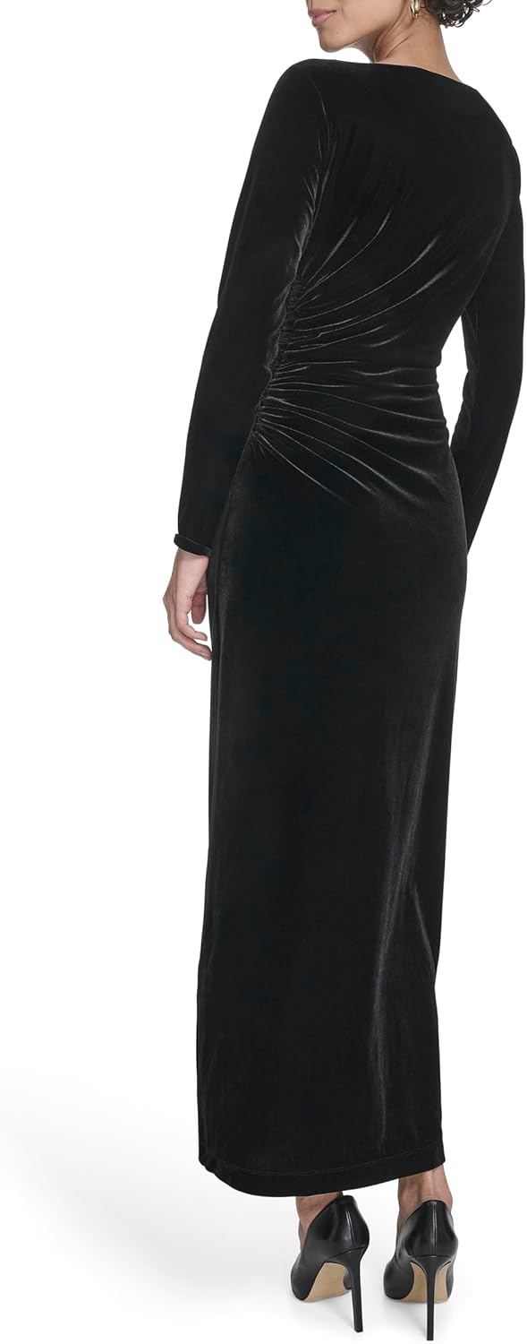 Calvin Klein Womens Long Sleeve Round Neck Velvet Straight Maxi Dress
