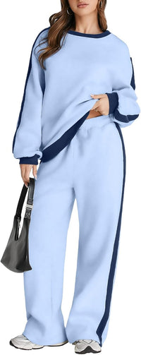 Herseas Women 2 Piece Outfits Color Block Sweatsuit Casual Fleece Lounge Matching Sets