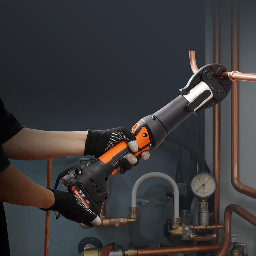 VEVOR Mini ProPress Tool, 18V Electric Pipe Crimping Tool for 1/2", 3/4", 1" Copper Pipes, Press Tool Kit with 3 Pro Press Jaws, 2pcs 2AH Battery, Fast Charger & Carrying Case