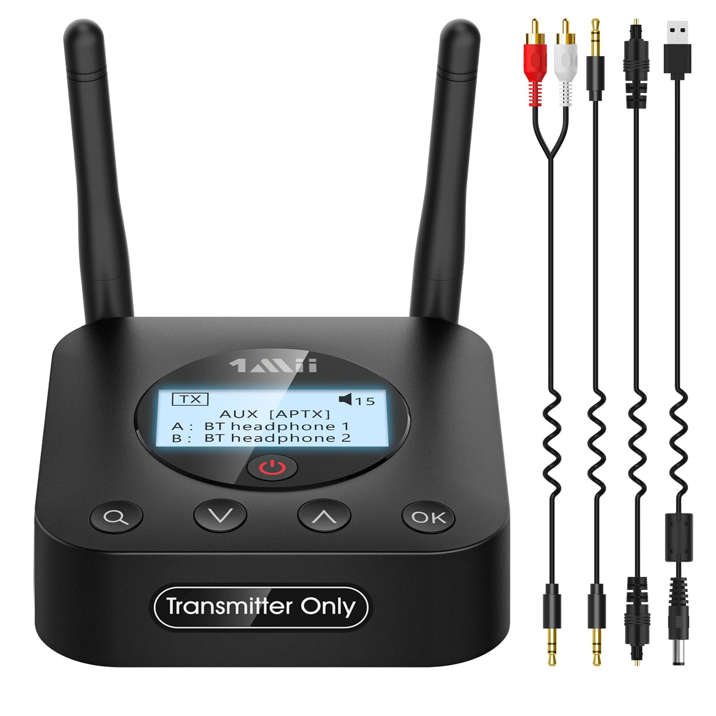 1Mii B06TX Bluetooth 5.2 Transmitter for TV to Wireless Headphone/Speaker, Bluetooth Adapter for TV w/Volume Control, AUX/RCA/Optical/Coaxial Audio Inputs, Plug n Play, aptX Low Latency & HD