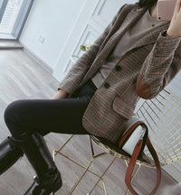 CHARTOU Women's Chic Lapel Collar Plaid 2-Button Business Work Office Blazer Suit Jacket