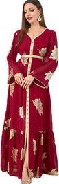 OBEEII Women's Moroccan Muslim Abaya Dress Elegant Floral Embroidery Kaftan Maxi Dress Islamic Dubai Ramadan Prayer Clothes
