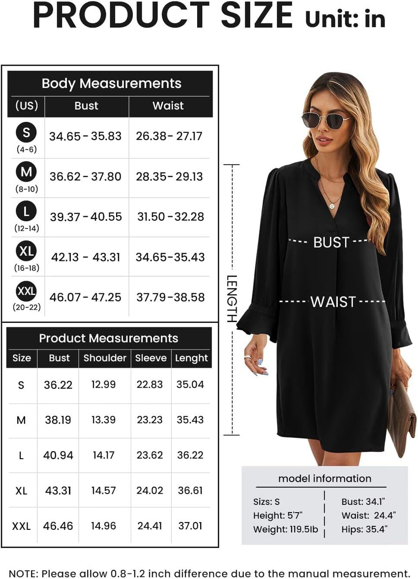 QACOHU Fall Dresses for Women 2025 Casual V Neck Long Sleeves Flowy Mini Tunic Dress