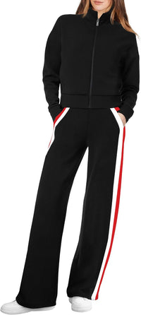 XIEERDUO Lounge Sets for Women 2025 Sweatsuit 2 Piece Outfits Sweatshirt Wide Leg Sweatpant Tracksuit Matching Set