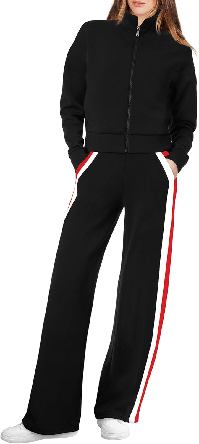 XIEERDUO Lounge Sets for Women 2025 Sweatsuit 2 Piece Outfits Sweatshirt Wide Leg Sweatpant Tracksuit Matching Set