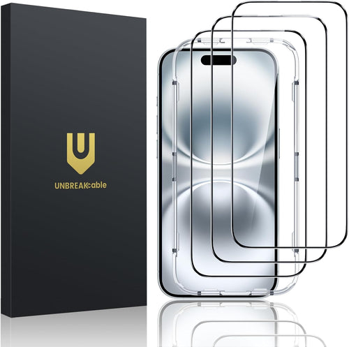UNBREAKcable Screen Protector for iPhone 16 Plus/15 Plus [3-Pack] Full Coverage Double Shatterproof Tempered Glass [Installation Frame] [9H Hardness] [99.99% HD Clear] [Bubble Free] for iPhone 6.7"