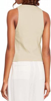 Mina Self Women's Sleeveless Vest Tops 2025 Summer - V-Neck Lightweight Slim Trendy Casual Business Work Blazer Pockets