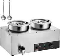 VEVOR Electric Soup Warmer, Dual 7.4QT Stainless Steel Round Pot 86~185°F Adjustable Temp, 1200W Commercial Bain Marie with Anti-Dry Burn and Reset Button, Soup Station for Restaurant, Buffet, Silver