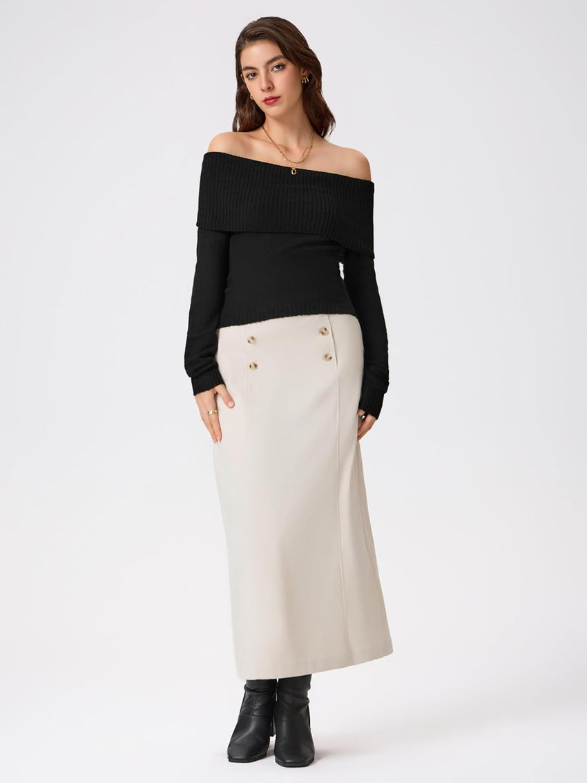 CIDER Women’s Off Shoulder Knitted Long Sleeve Tops Fall Pullover Sweater