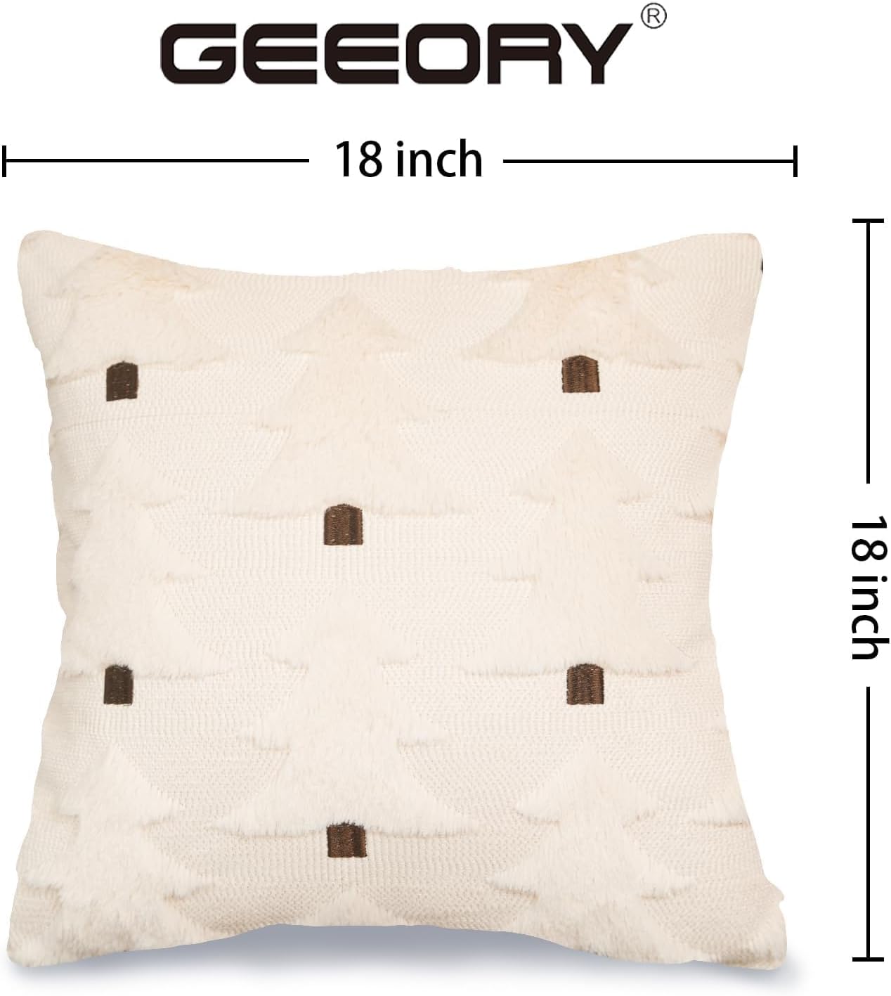 GEEORY Christmas Pillow Covers 18x18 Inch Set of 2, Christmas Decorations Xmas Tree Soft Plush Fluffy Faux Fur Decorative Throw Pillows Rustic Winter Decor Cushion Case Beige Brown GC034-18