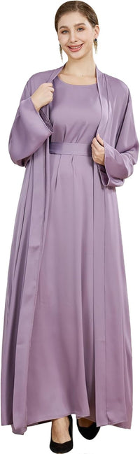 khalat Women Muslim Abaya Dress 2PCS Lightweight Satin Abaya Dress for Women Islamic Dubai Modest Kaftan Prayer Dress