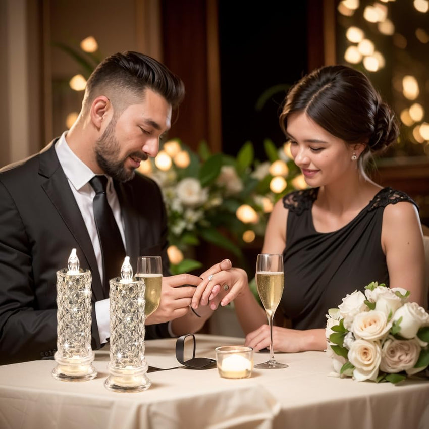 Rose Shadow LED Flameless Candles, 6PCS Romantic Battery Operated Candles Led Pillar Candles for Valentines Anniversary Wedding Christmas Decorations(White, D 2.5" x H 7.2")