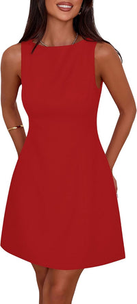 PRETTYGARDEN Womens Formal Short Dresses 2025 Summer Sleeveless Boat Neck A Line Elegant Mini Cocktail Party Dress