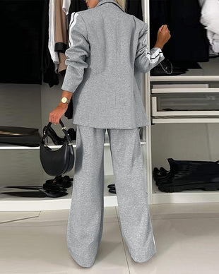 CHICME 2025 Womens Two Piece Outfits Striped Side Button Blazer and Pants with Pockets Sets Business Casual Pant Suits Set