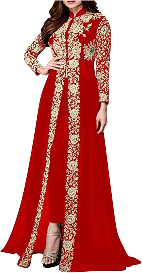 Mzkdieey Women Abaya Dress Muslim Dubai Sadui Moroccan Kaftan Embroidered Islamic Ramadan Eid Dress Wedding Party Dress