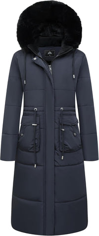 MOERDENG Women's Long Winter Puffer Coat Waterproof Warm Maxi Down Jacket Faux Fur Removable Hood Parka