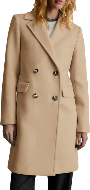 Mina Self Long Wool Coat Women 2025 Fall Winter- Double Breasted Notch Lapel Business Work Casual with Pockets Pea Coats