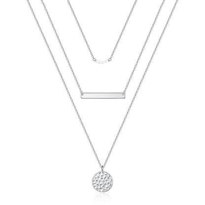 Turandoss Dainty Layered Choker Necklace, Handmade Y Pendant Necklace Multilayer Bar Disc Necklace Adjustable Layering Choker Necklaces for Women