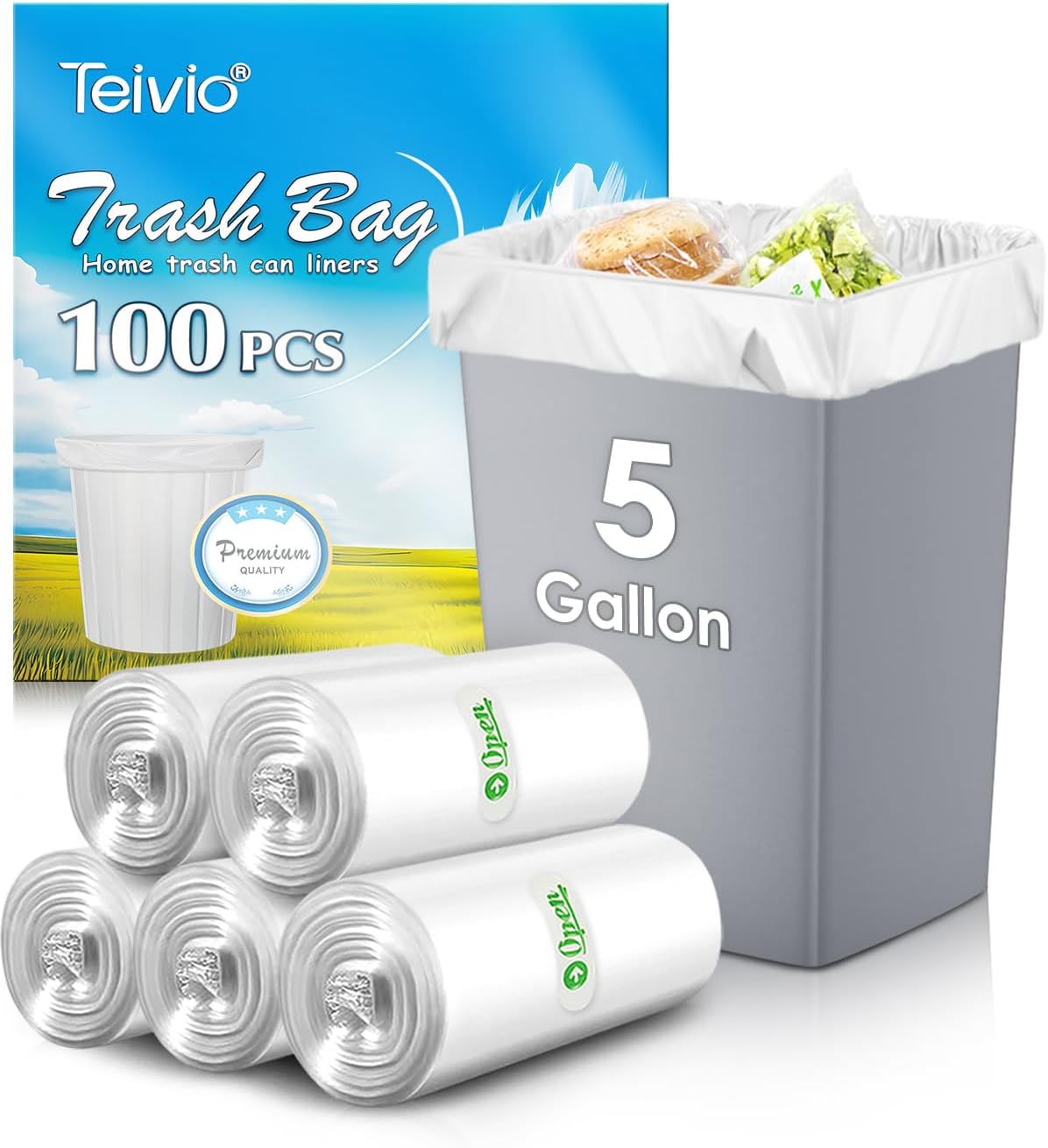 10 Gallon 200 Counts Extra Strong Trash Bags Tall Kitchen Garbage Bags by Teivio, 9 Gallon 10 Gallon,Bathroom Trash Can Bin Liners, Intended for Home,Plastic Bags for office kitchen Garden,Black