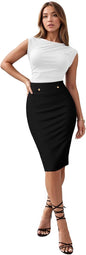 Hybrid & Company Women's Techno/Scuba Stretchy Office Pencil Skirt Made in USA